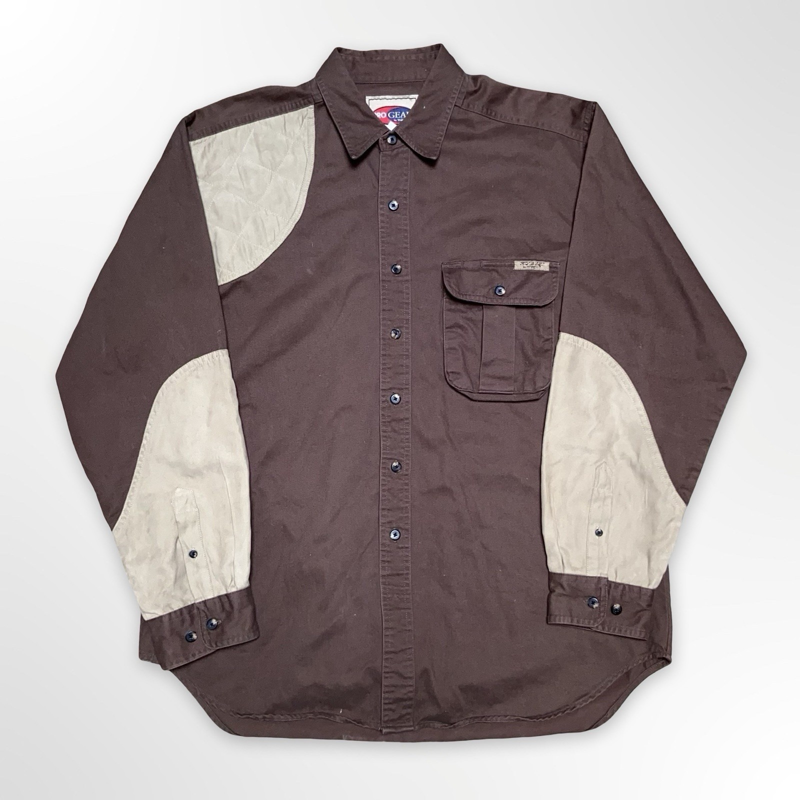 Pro Gear By Wrangler Hunting Shirt Mens Large Brown Quilted Shooting Patch